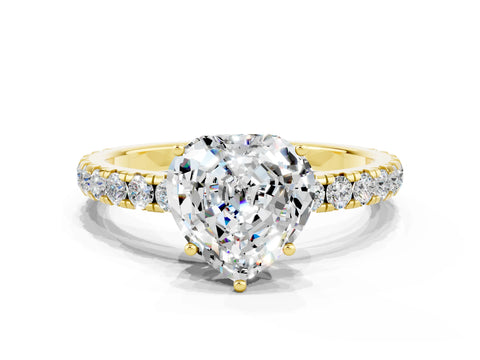 Yellow gold Heart Cut Moissanite Pavé Solitaire Engagement Ring with Four-Prong Setting_12