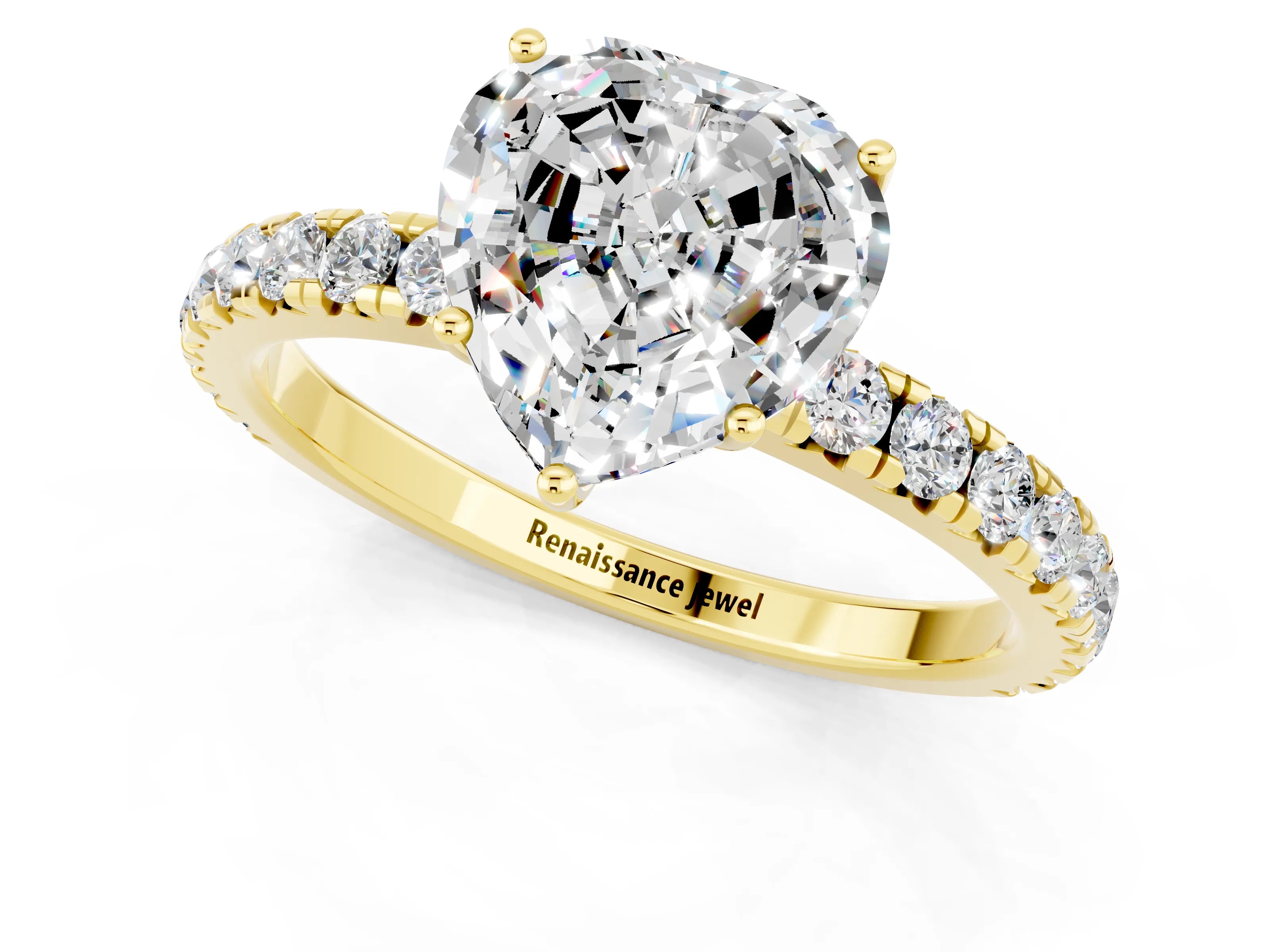 Yellow gold Heart Cut Moissanite Pavé Solitaire Engagement Ring with Four-Prong Setting_13