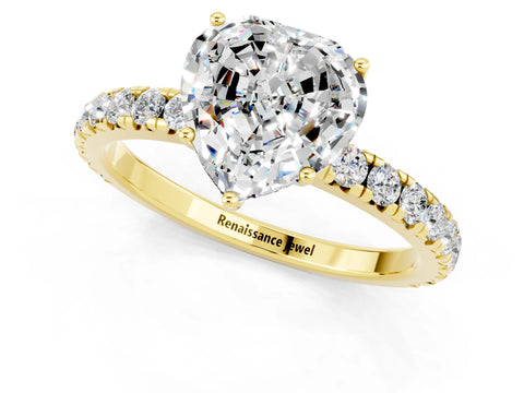 Yellow gold Heart Cut Moissanite Pavé Solitaire Engagement Ring with Four-Prong Setting_13