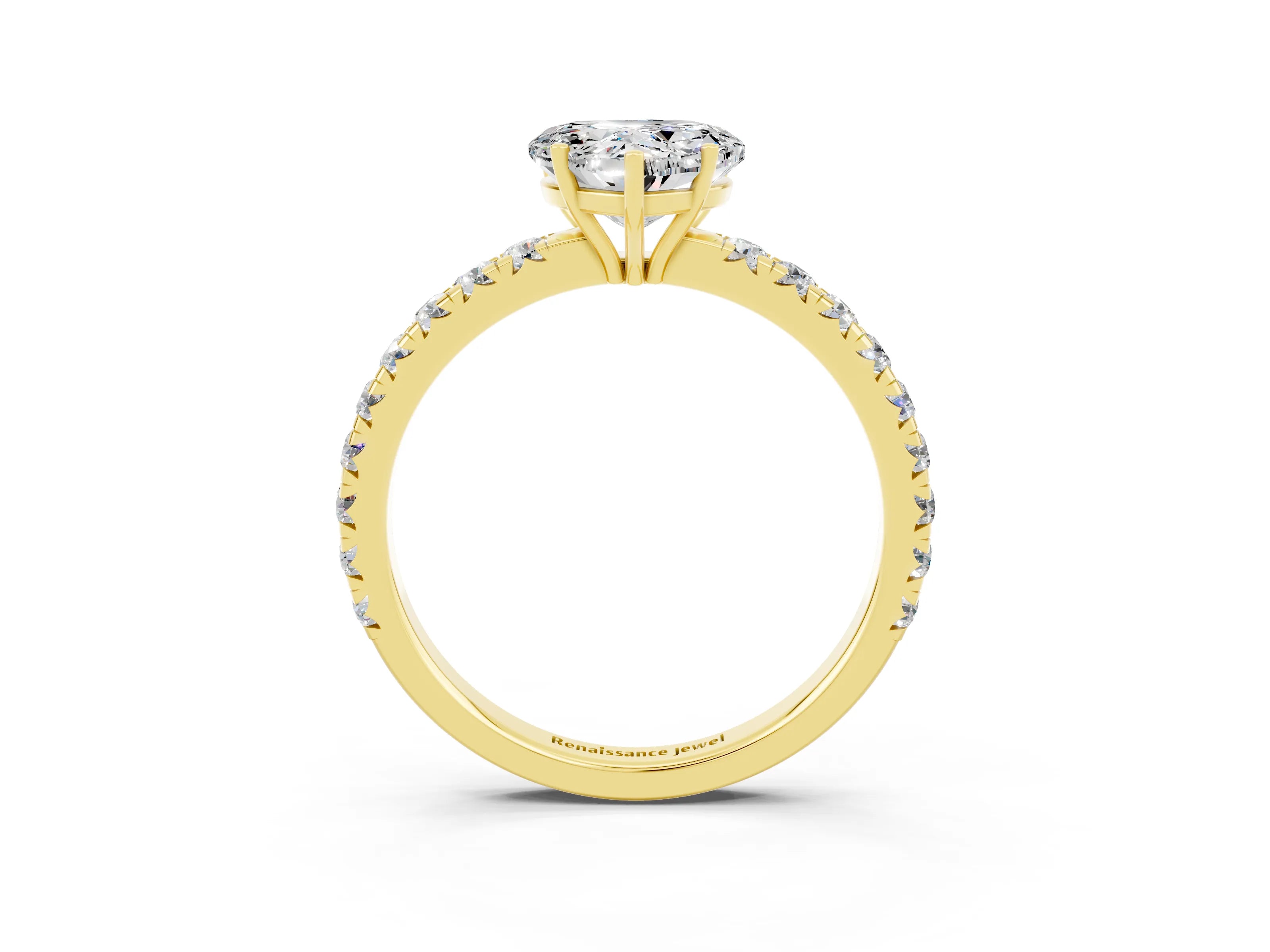 Yellow gold Heart Cut Moissanite Pavé Solitaire Engagement Ring with Four-Prong Setting_15