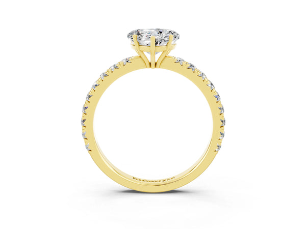 Yellow gold Heart Cut Moissanite Pavé Solitaire Engagement Ring with Four-Prong Setting