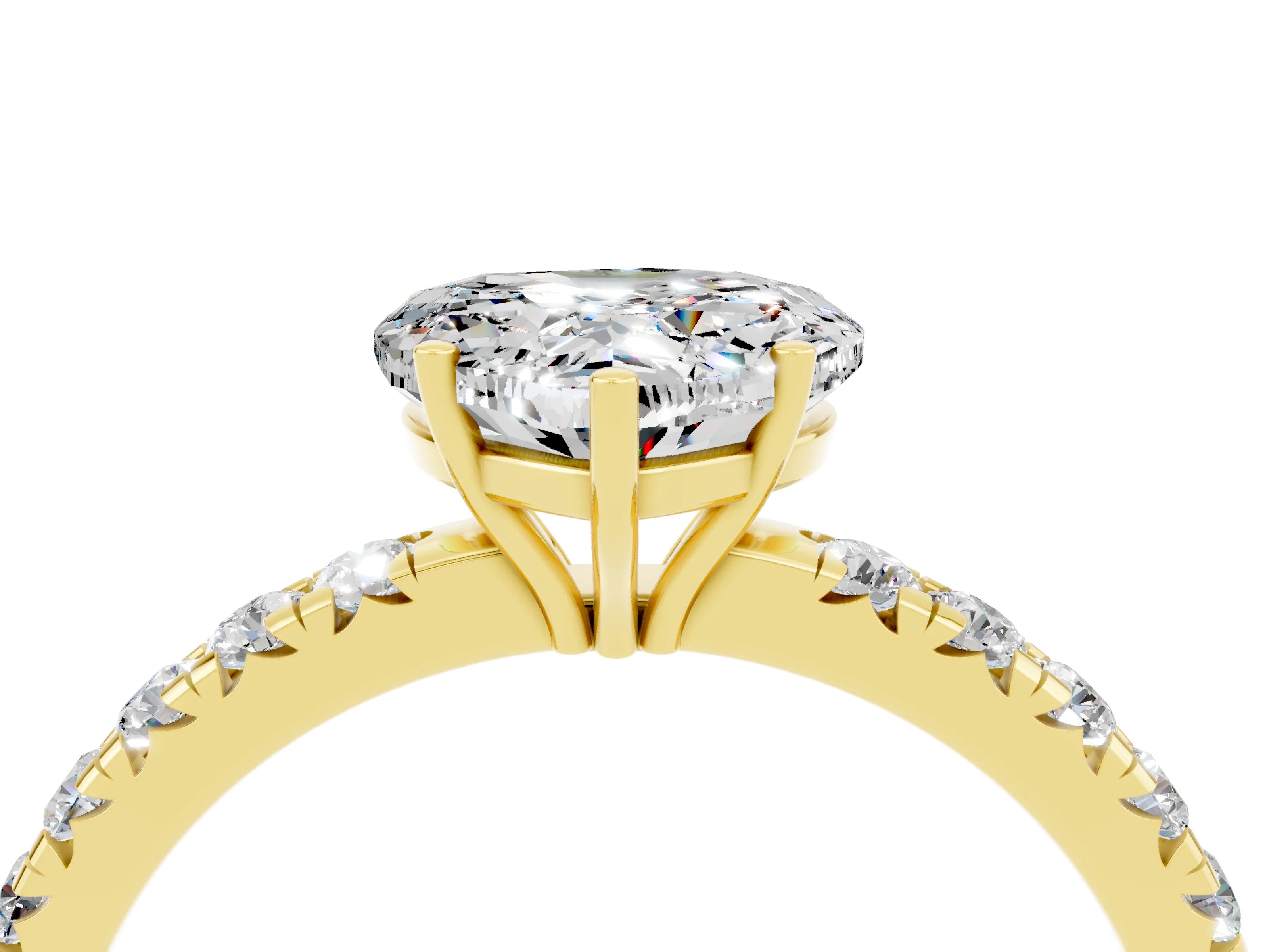 Yellow gold Heart Cut Moissanite Pavé Solitaire Engagement Ring with Four-Prong Setting_16