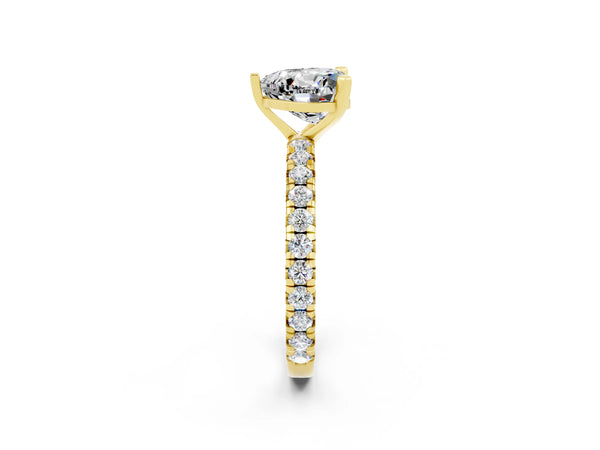 Yellow gold Heart Cut Moissanite Pavé Solitaire Ring with Round Band and Prong Setting