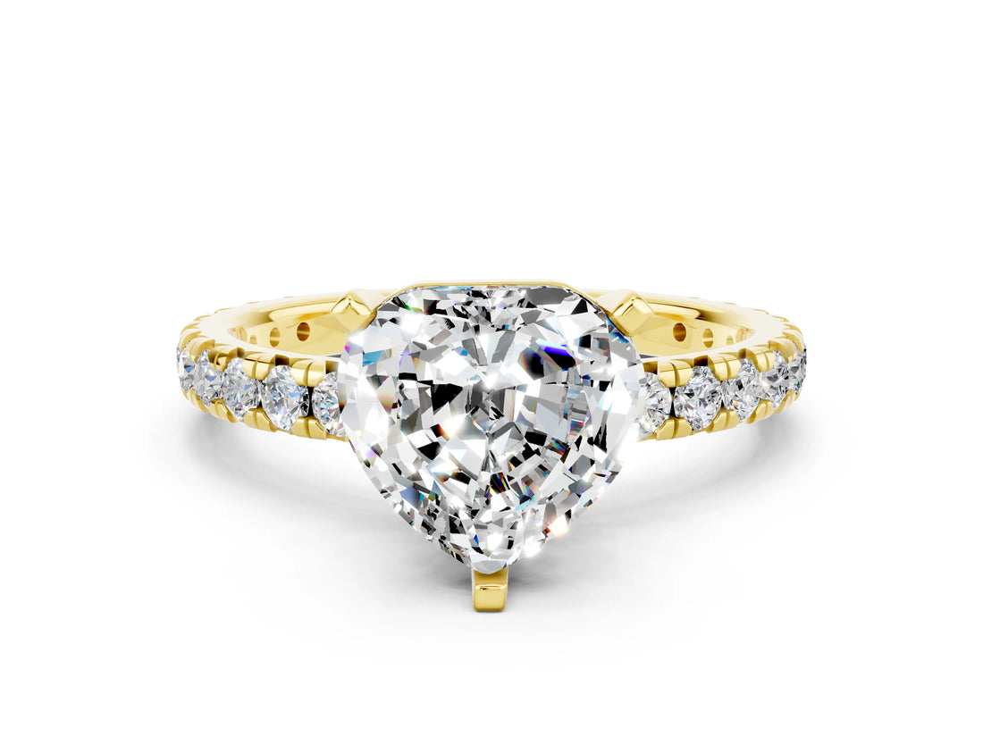 Yellow gold Heart Cut Moissanite Pavé Solitaire Ring with Round Band and Prong Setting_24