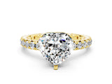 Yellow gold Heart Cut Moissanite Pavé Solitaire Ring with Round Band and Prong Setting_24