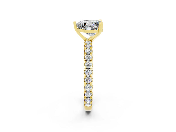 Yellow gold Heart Cut Moissanite Pavé Solitaire Ring with Round Band and Prong Setting