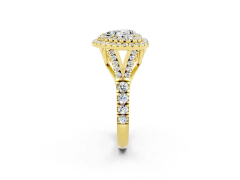 Yellow gold Heart Cut Moissanite Pavé Split Shank Double Halo Engagement Ring_2