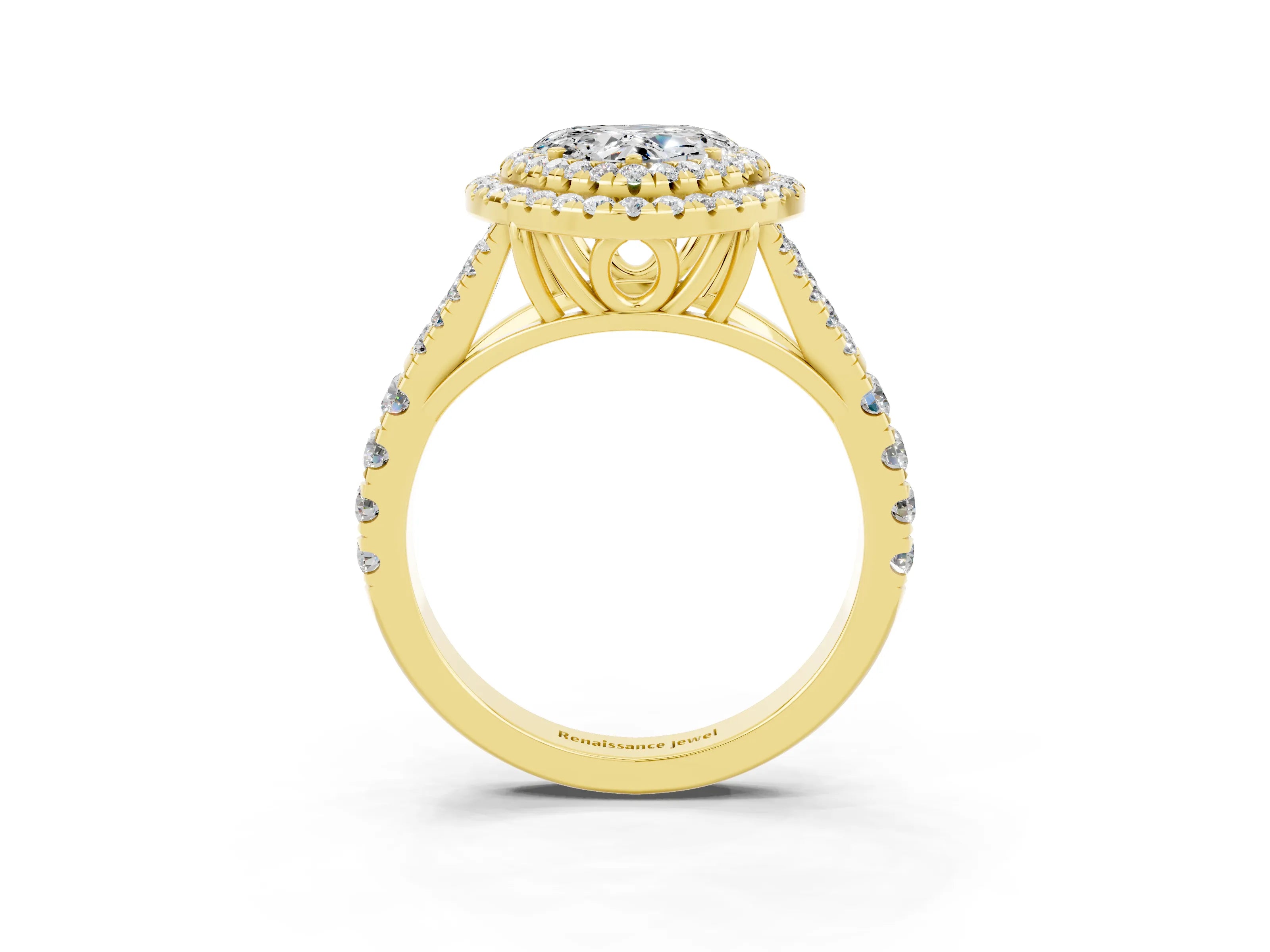 Yellow gold Heart Cut Moissanite Pavé Split Shank Double Halo Engagement Ring_3