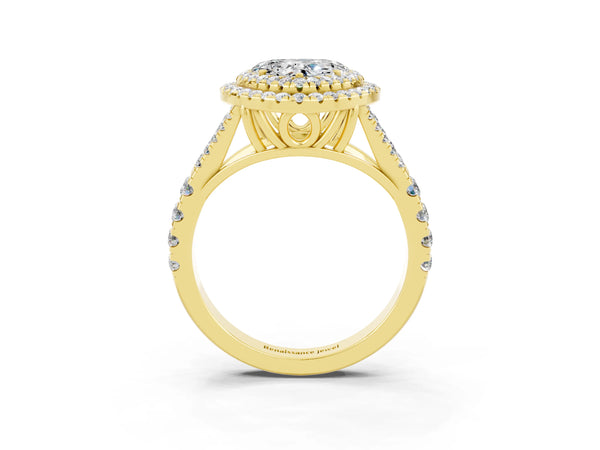 Yellow gold Heart Cut Moissanite Pavé Split Shank Double Halo Engagement Ring
