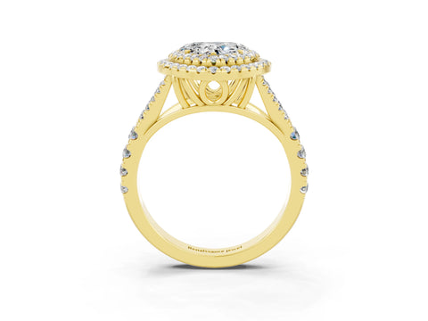 Yellow gold Heart Cut Moissanite Pavé Split Shank Double Halo Engagement Ring_3