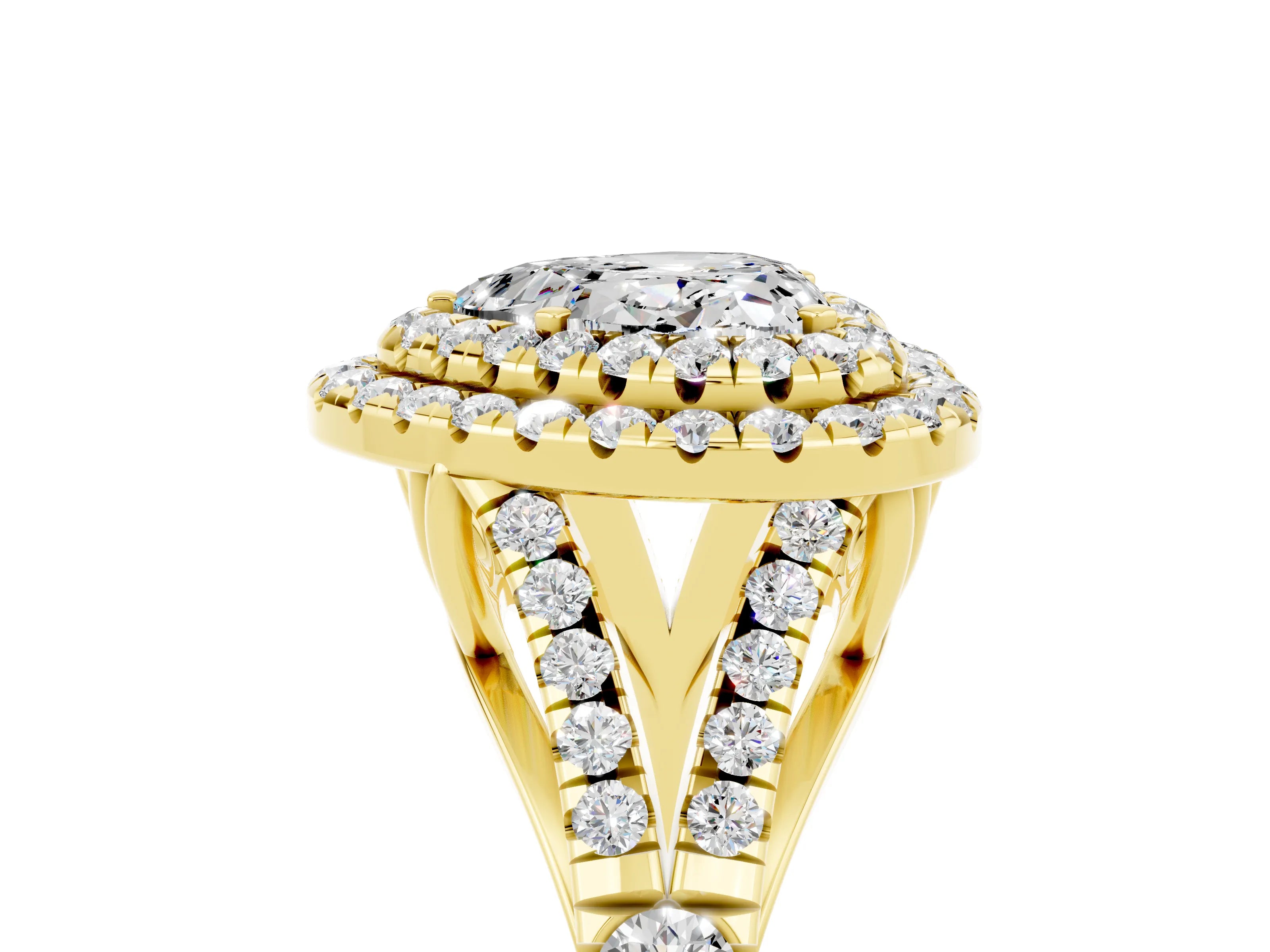 Yellow gold Heart Cut Moissanite Pavé Split Shank Double Halo Engagement Ring_5