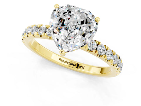 Yellow gold Heart Cut Moissanite Pave Band Solitaire Ring with Four-Prong Setting_25