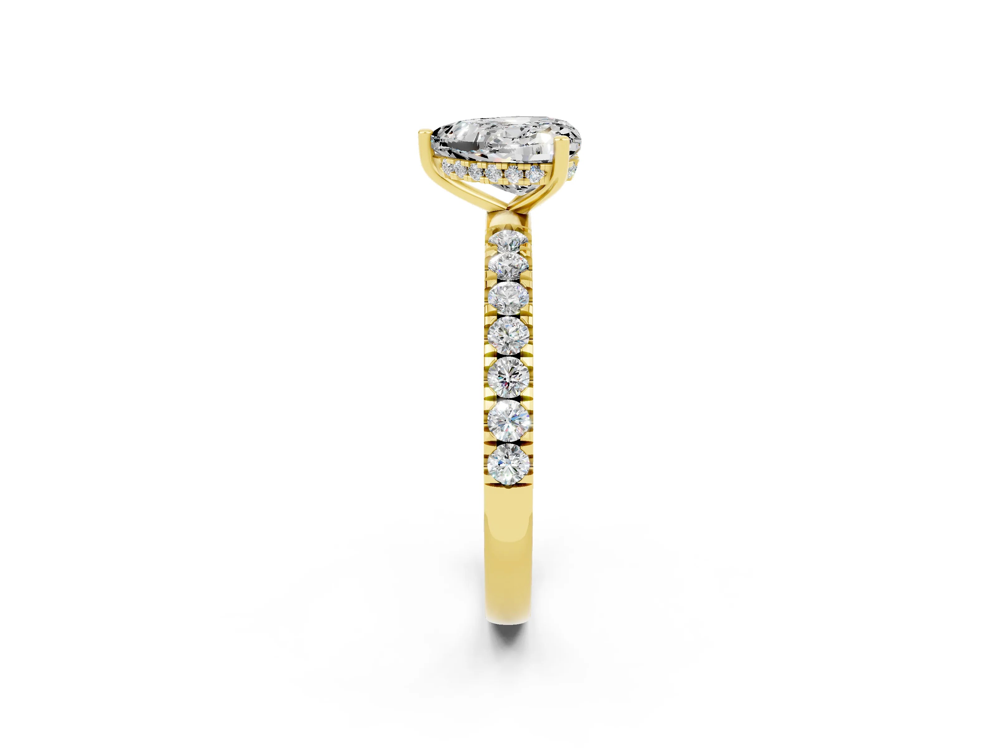 Yellow gold Heart Cut Moissanite Pave Band Solitaire Ring with Four-Prong Setting_26