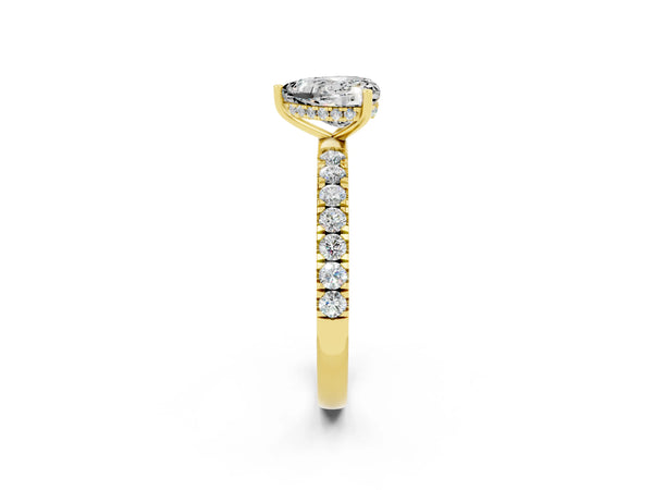 Yellow gold Heart Cut Moissanite Pave Band Solitaire Ring with Round  and Prong Setting