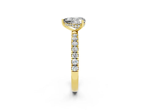 Yellow gold Heart Cut Moissanite Pave Band Solitaire Ring with Four-Prong Setting_26