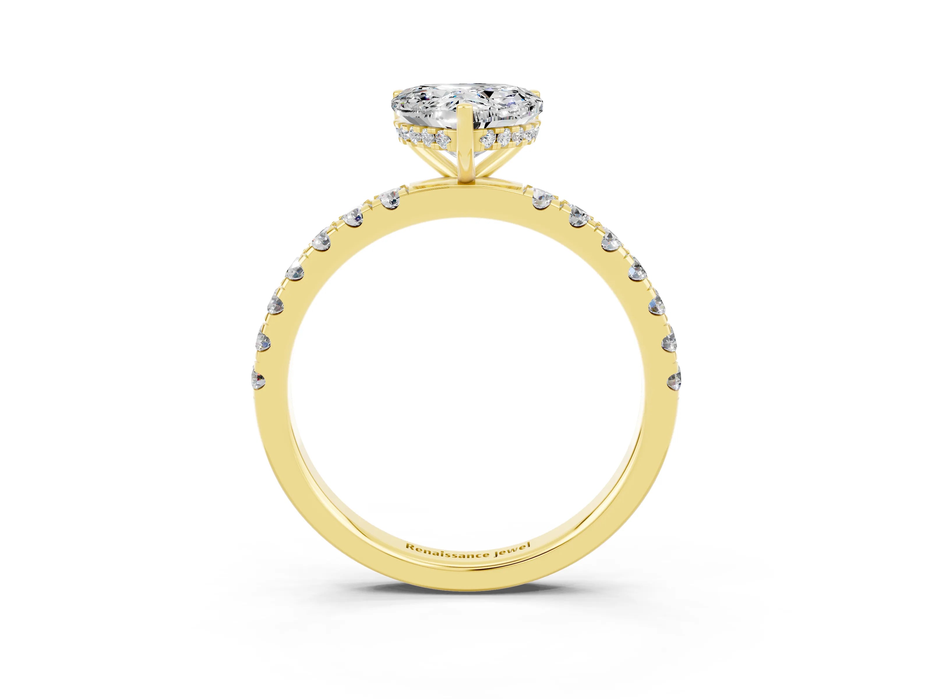Yellow gold Heart Cut Moissanite Pave Band Solitaire Ring with Four-Prong Setting_27