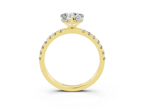 Yellow gold Heart Cut Moissanite Pave Band Solitaire Ring with Four-Prong Setting_27