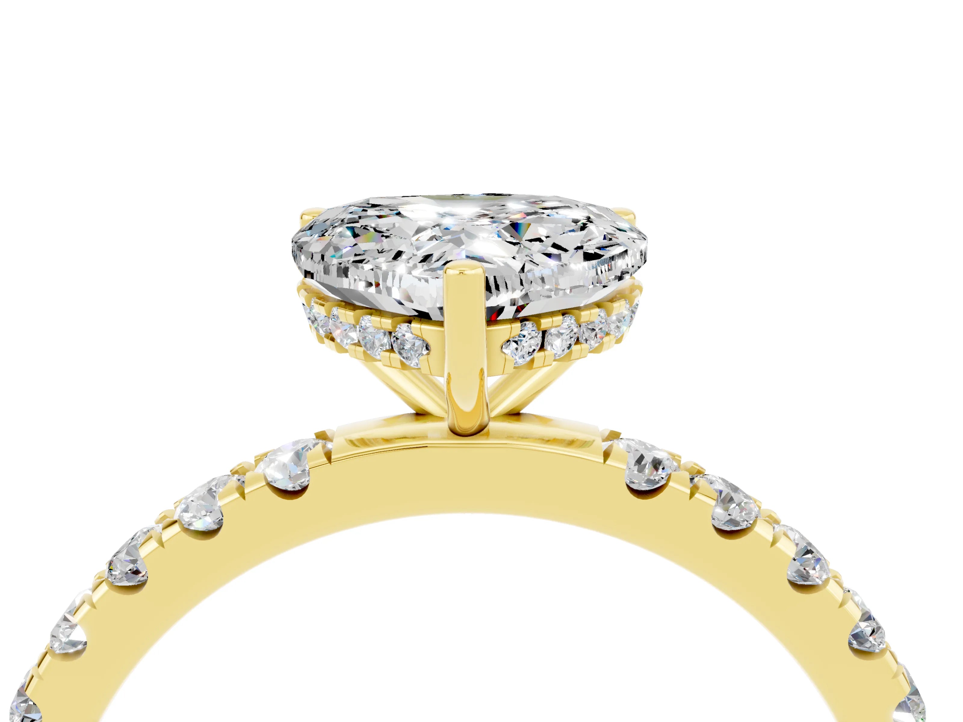 Yellow gold Heart Cut Moissanite Pave Band Solitaire Ring with Four-Prong Setting_28