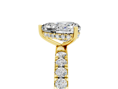 Yellow gold Heart Cut Moissanite Pave Band Solitaire Ring with Four-Prong Setting_29
