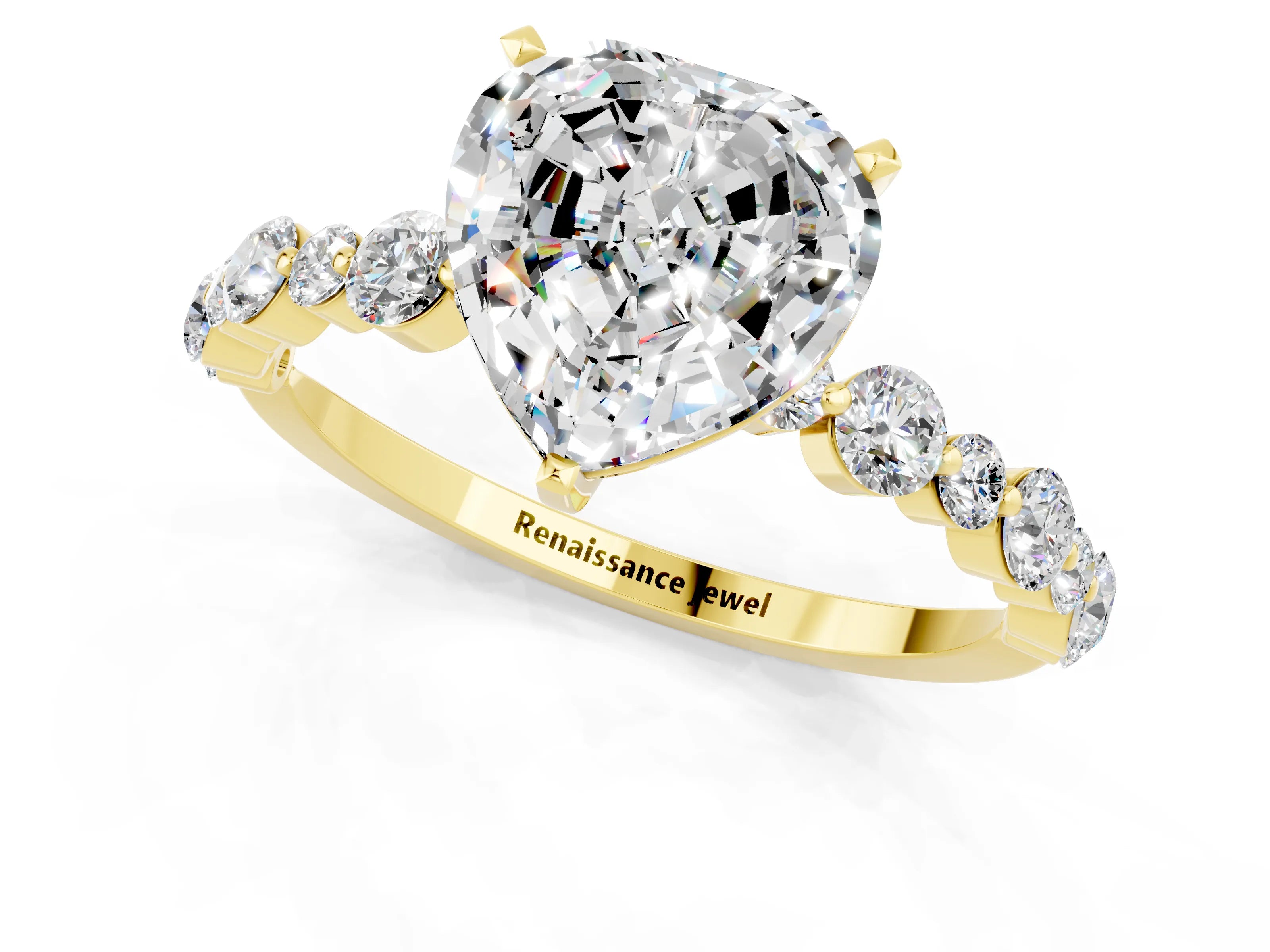 Yellow gold Heart Cut Moissanite Prong Set Engagement Ring with Pavé Band_1