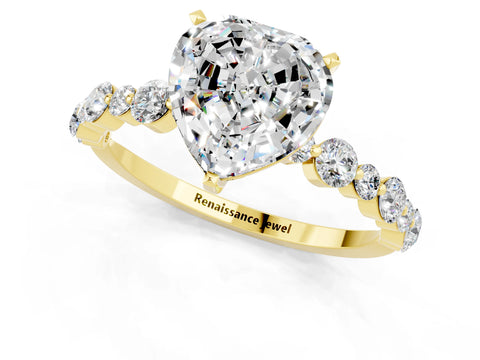 Yellow gold Heart Cut Moissanite Prong Set Engagement Ring with Pavé Band_1