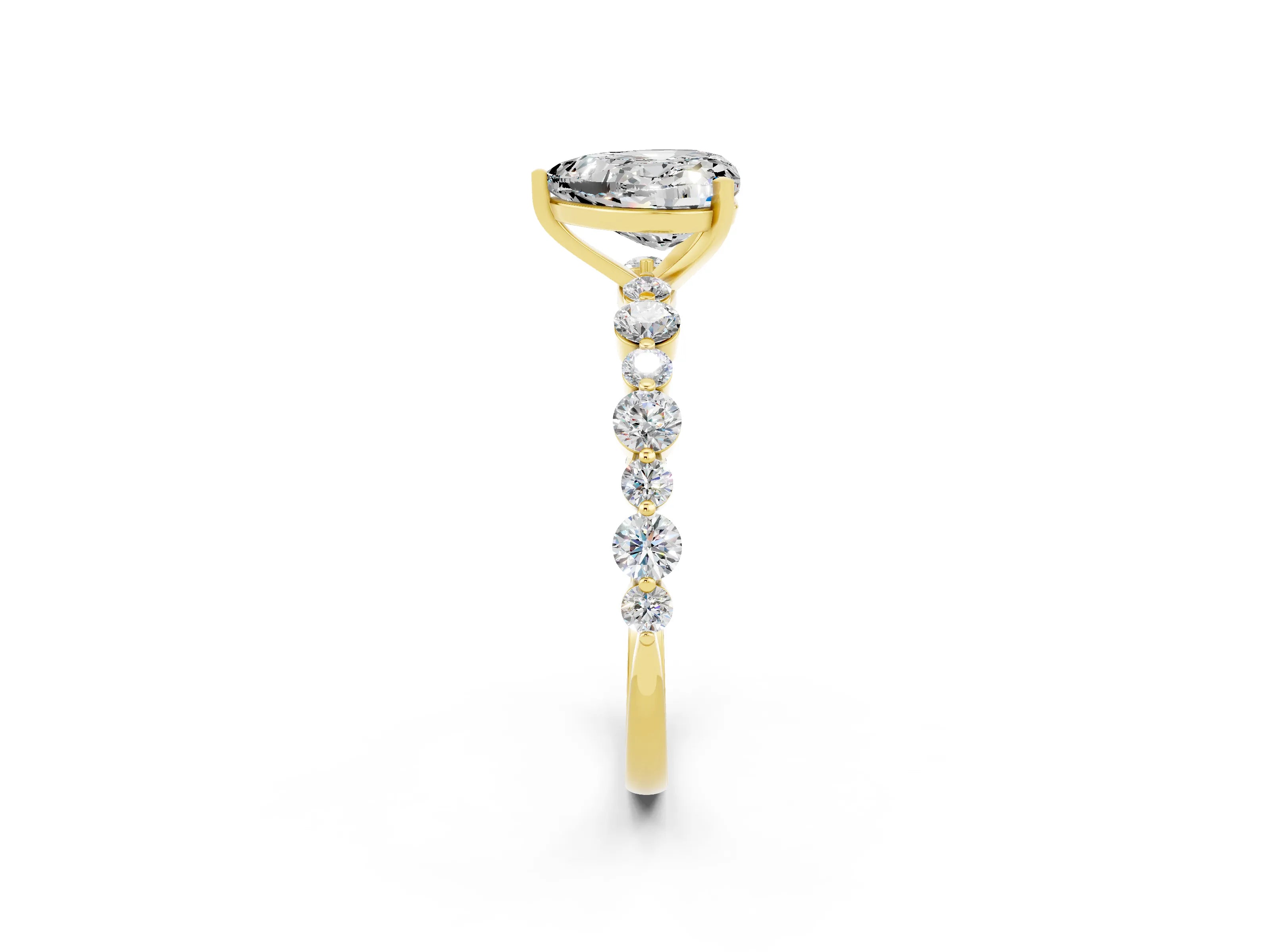 Yellow gold Heart Cut Moissanite Prong Set Engagement Ring with Pavé Band_2