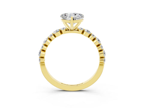 Yellow gold Heart Cut Moissanite Prong Set Engagement Ring with Pavé Band_3