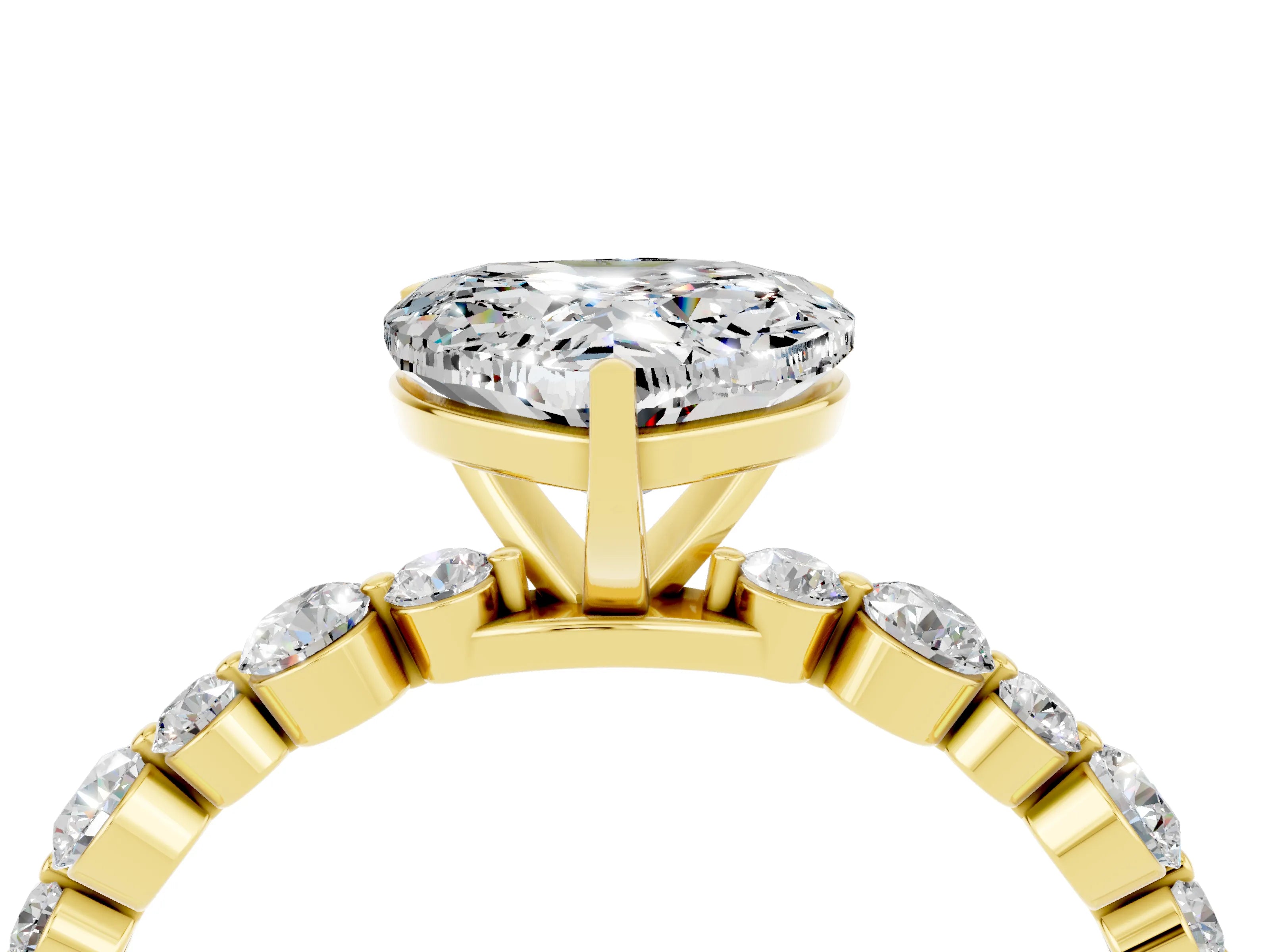 Yellow gold Heart Cut Moissanite Prong Set Engagement Ring with Pavé Band_4