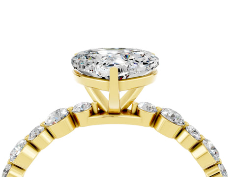 Yellow gold Heart Cut Moissanite Prong Set Engagement Ring with Pavé Band_4