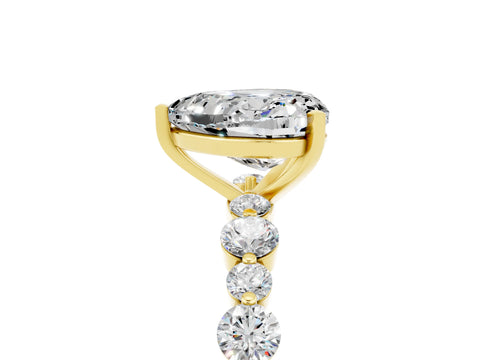 Yellow gold Heart Cut Moissanite Prong Set Engagement Ring with Pavé Band_5