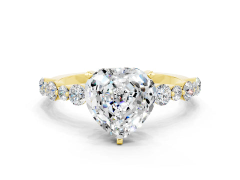 Yellow gold Heart Cut Moissanite Prong Set Engagement Ring with Pavé Band