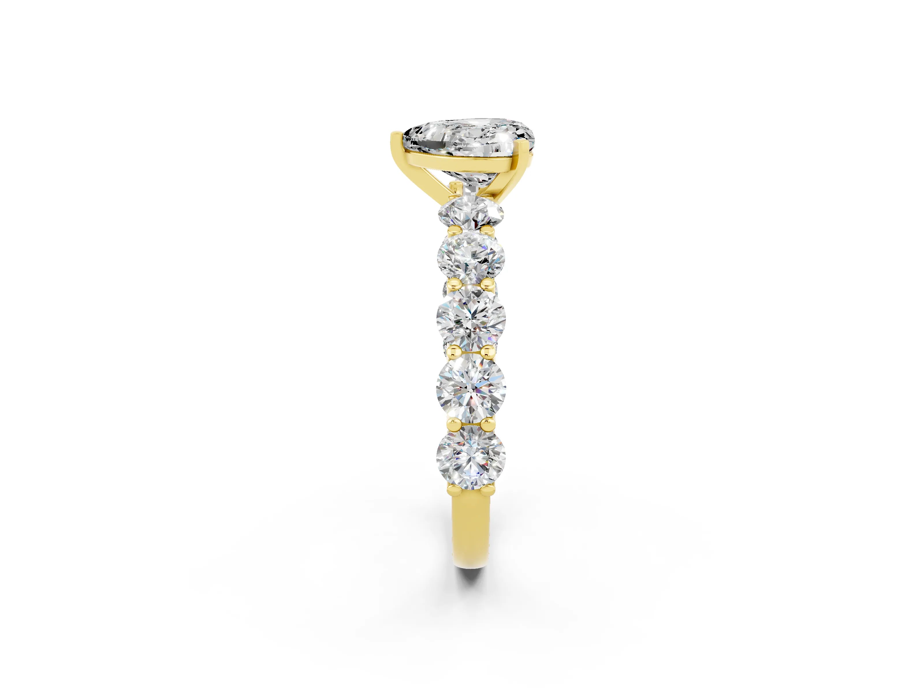 Yellow gold Heart Cut Moissanite Prong Setting with Side Stones on a Pave Band_2