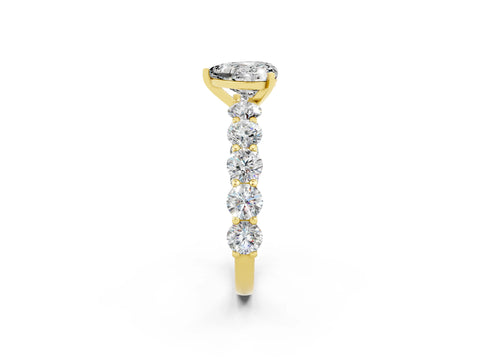 Yellow gold Heart Cut Moissanite Prong Setting with Side Stones on a Pave Band_2