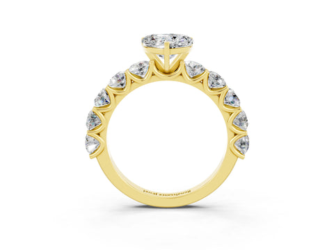 Yellow gold Heart Cut Moissanite Prong Setting with Side Stones on a Pave Band_3