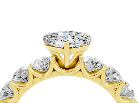Yellow gold Heart Cut Moissanite Prong Setting with Side Stones on a Pave Band_4