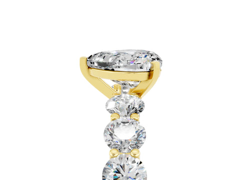 Yellow gold Heart Cut Moissanite Prong Setting with Side Stones on a Pave Band_5
