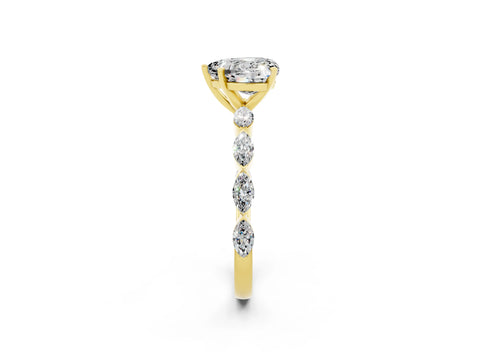 Yellow gold Heart Cut Moissanite Ring with Marquise Side Stones and Prong Setting_2
