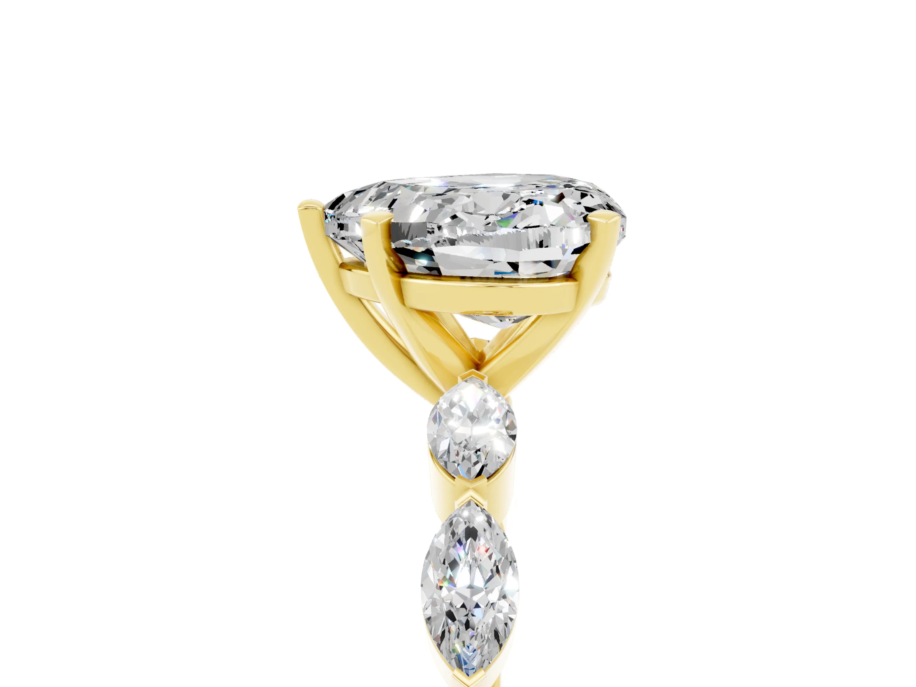 Yellow gold Heart Cut Moissanite Ring with Marquise Side Stones and Prong Setting_5