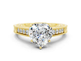 Yellow gold Heart Cut Moissanite Ring with Milgrain Pavé Band and Four-Prong Setting_12