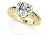 Yellow gold Heart Cut Moissanite Ring with Milgrain Pavé Band and Four-Prong Setting_13