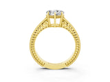 Yellow gold Heart Cut Moissanite Ring with Milgrain Pavé Band and Four-Prong Setting_15