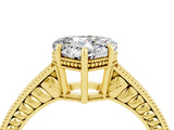Yellow gold Heart Cut Moissanite Ring with Milgrain Pavé Band and Four-Prong Setting_16