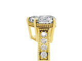 Yellow gold Heart Cut Moissanite Ring with Milgrain Pavé Band and Four-Prong Setting_17