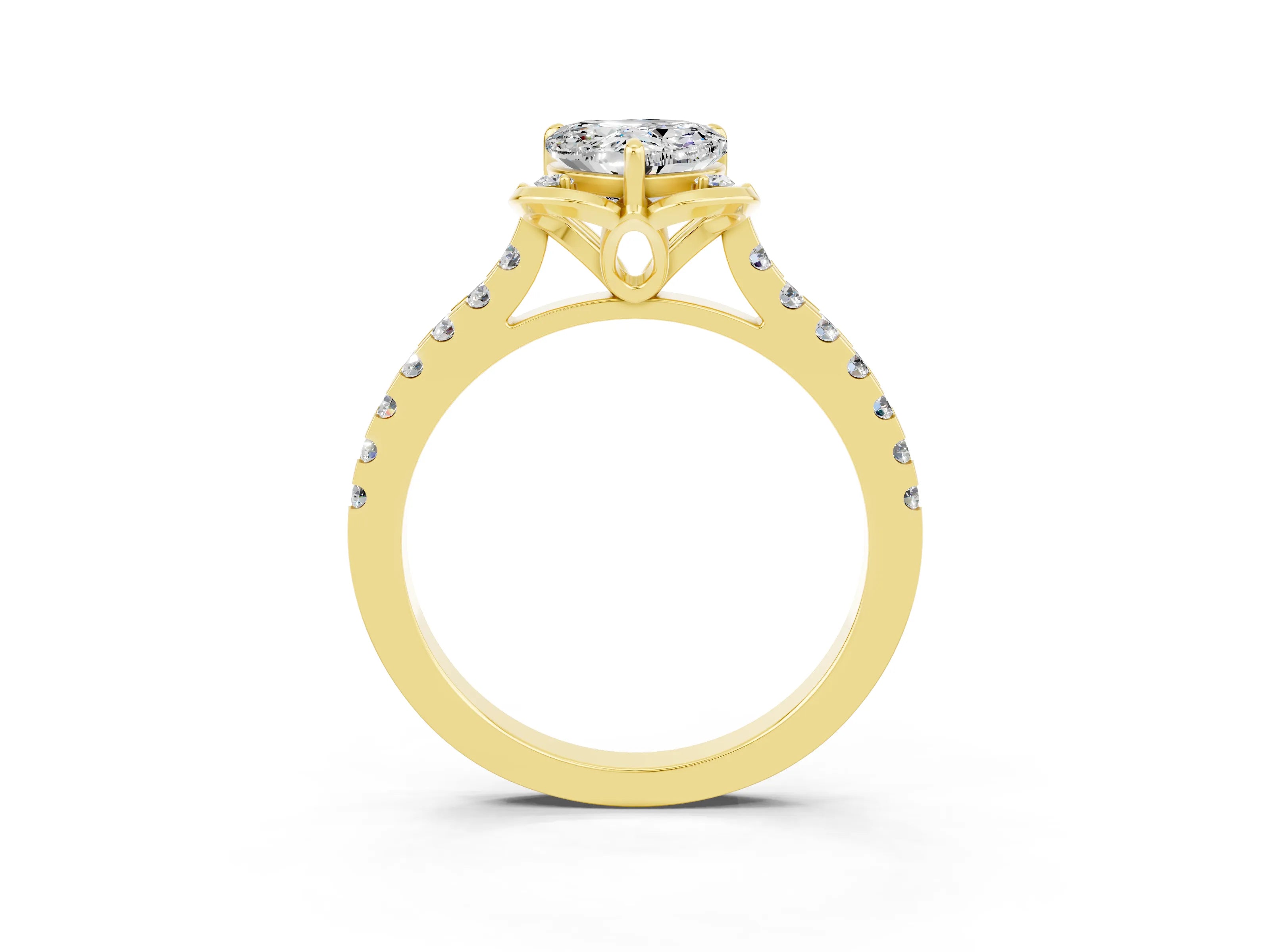 Yellow gold Heart Cut Moissanite Ring with Pavé Band and Floral Prong Setting_3