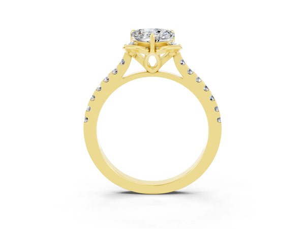Yellow gold Heart Cut Moissanite Ring with Pavé Band and Floral Prong Setting