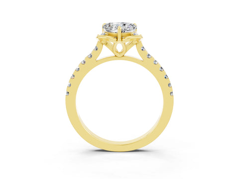 Yellow gold Heart Cut Moissanite Ring with Pavé Band and Floral Prong Setting_3