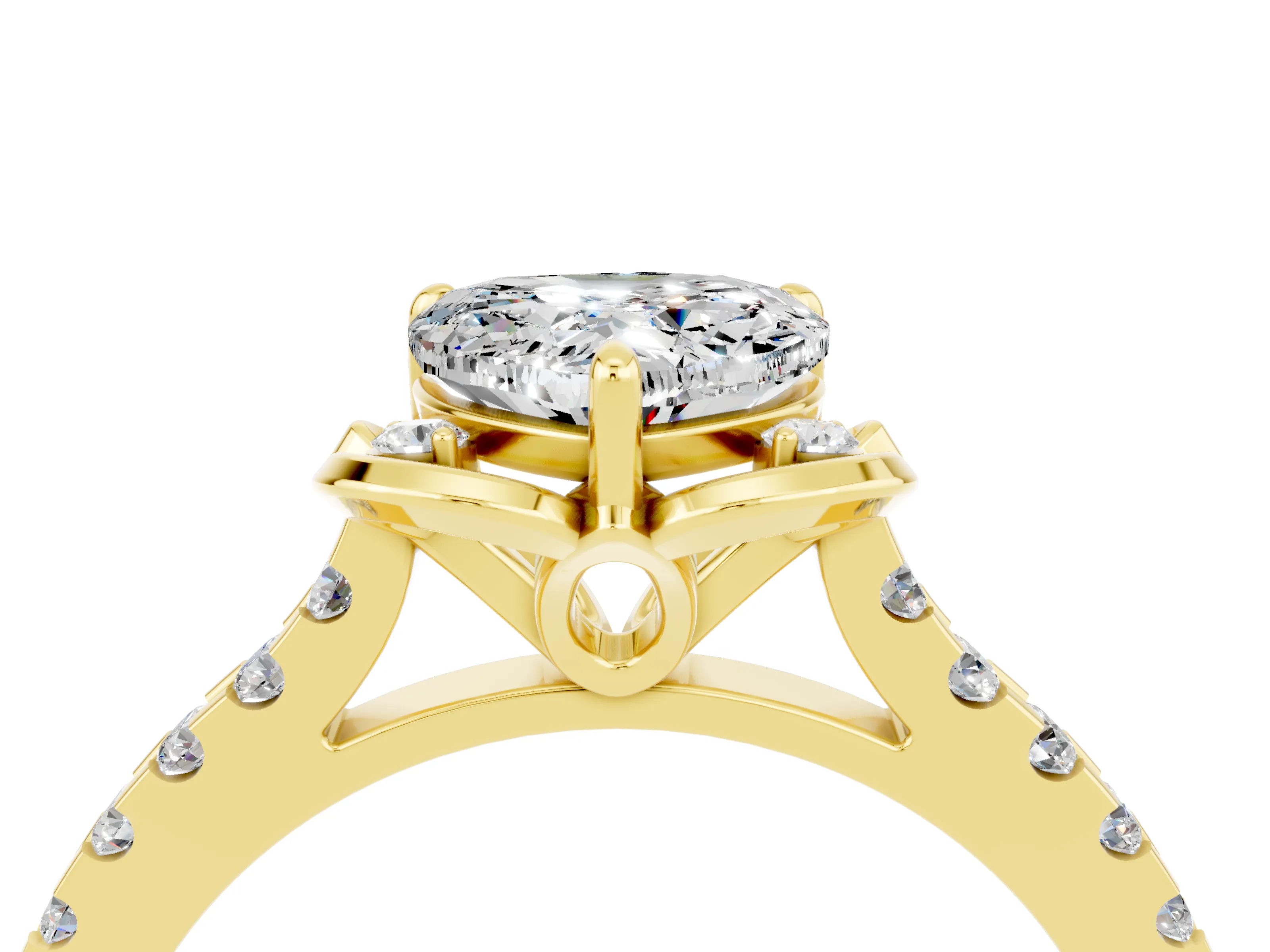 Yellow gold Heart Cut Moissanite Ring with Pavé Band and Floral Prong Setting_4