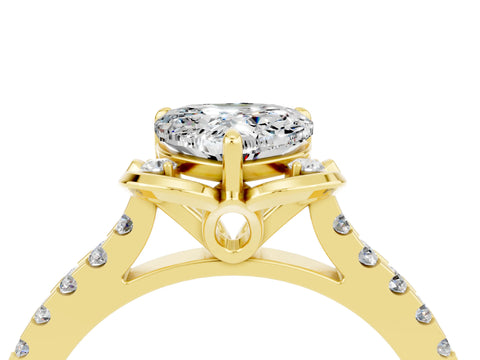 Yellow gold Heart Cut Moissanite Ring with Pavé Band and Floral Prong Setting_4