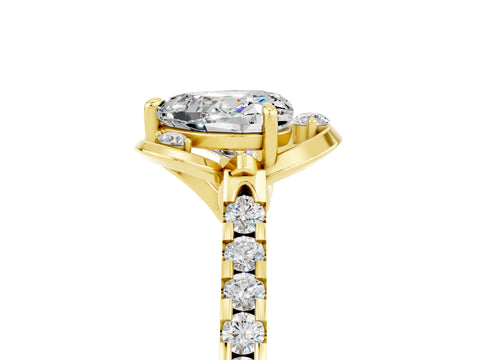 Yellow gold Heart Cut Moissanite Ring with Pavé Band and Floral Prong Setting_5