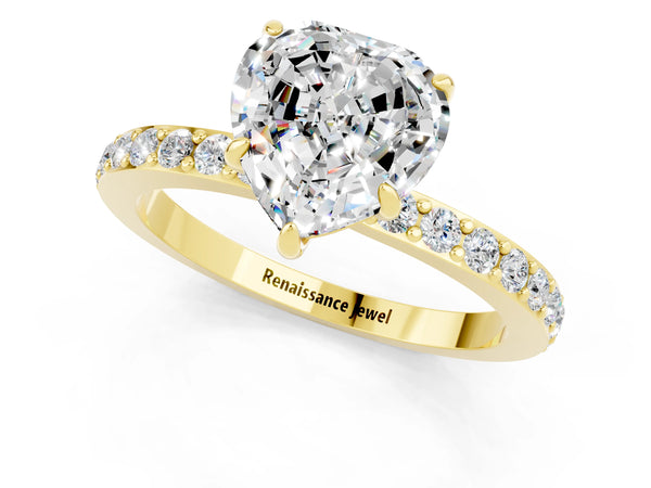 Yellow gold Heart Cut Moissanite Pavé Engagement Ring with Round  Accents and Prong Setting